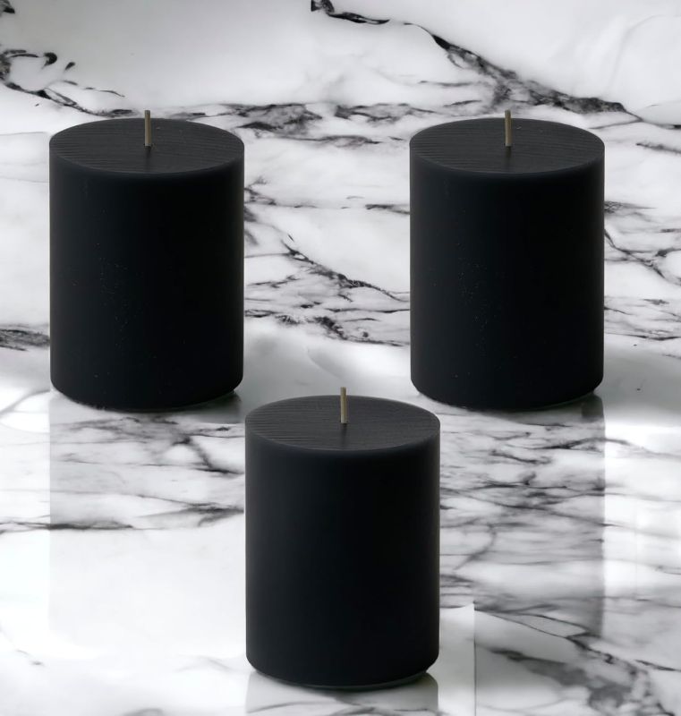 Photo 1 of 3" x 4" Hand Poured Solid Color Unscented Pillar Candles Set of 3 (Black)
