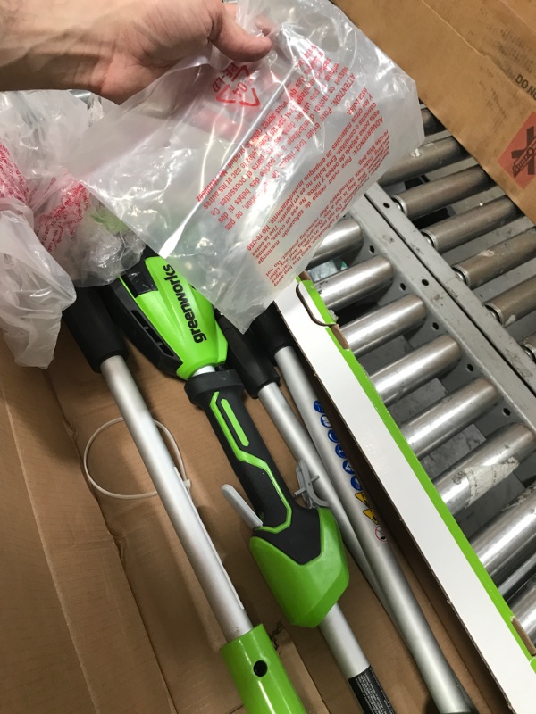 Photo 2 of **BATTERY AND CHARGER NOT INCLUDED**  Greenworks 24V 8" Cordless Polesaw + 20" Pole Hedge Trimmer Combo (Great For Pruning and Trimming Branches / Shrubs), 2.0Ah Battery and Charger Included