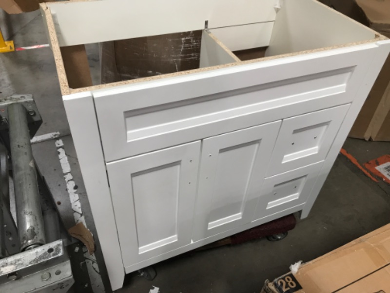 Photo 2 of **DAMAGED ON SIDE**  Ridge 36 in. W x 21.6 in. D x 34 in. H Bath Vanity Cabinet without Top in White