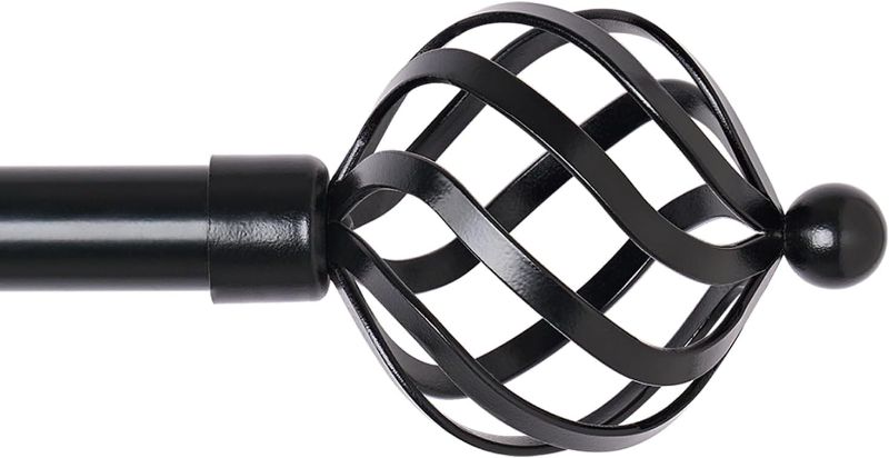 Photo 1 of 3/4 Inch Diameter Round Twisted Cage Finials Window Curtain Rod, 48-84 Inches, Black
