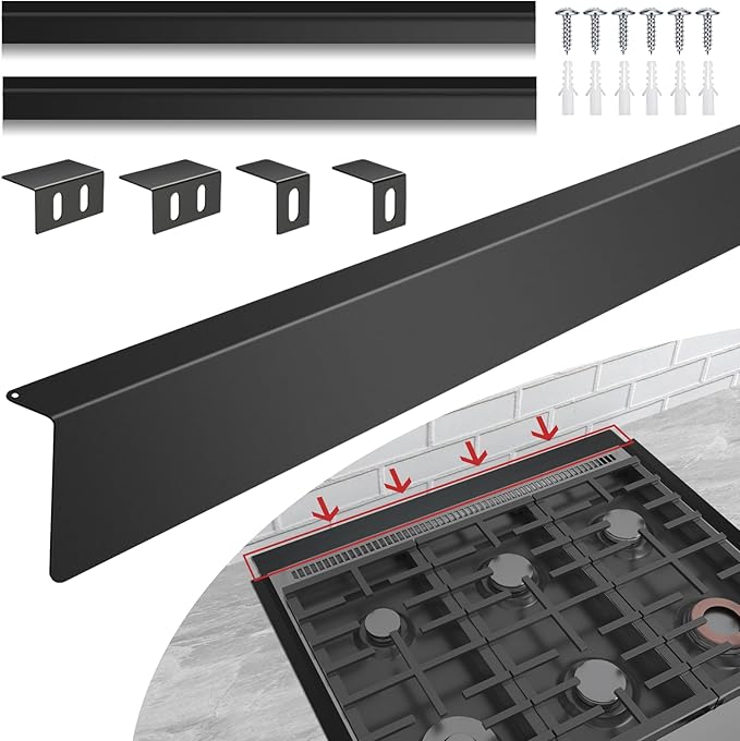 Photo 1 of 30" Slide-in Range Rear Filler Kit W10113901A with 2pcs Silicone Stove Gap Covers, Cooktop Trim Kit Between Stove and Backsplash for Whirlpool & Most Brand, 316 Stainless Steel (Black)
