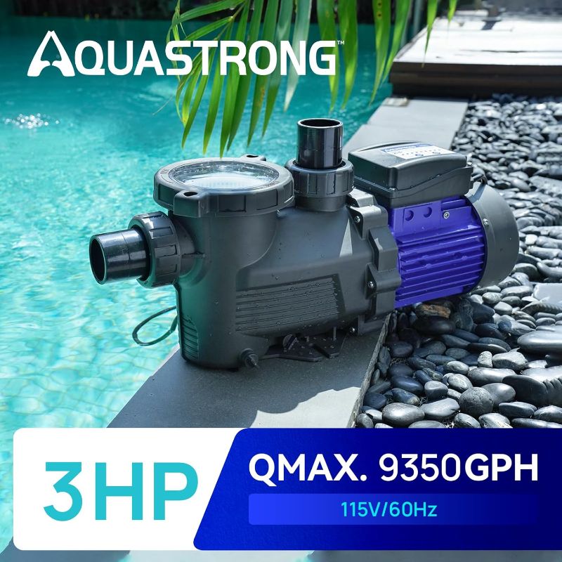 Photo 5 of (READ FULL POST) AQUASTRONG 3 HP In/Above Ground Pool Pump with Timer, 115V, 9350GPH, High Flow, Powerful Self Primming Swimming Pool Pumps with Filter Basket 115V 3hp + With Timer