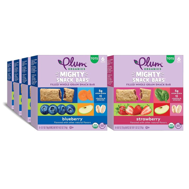 Photo 1 of Plum Organics Mighty Snack Bars Variety Pack - Blueberry and Strawberry - 0.67 oz Bars (Pack of 48) - Organic Fruit and Vegetable Toddler Food Snack Bars
