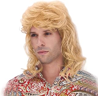 Photo 1 of 80s Mullet Wigs for Men 70's Disco Long Curly Party Wig for Man Male Hippie Rocking Cosplay Costume Anime Synthetic Hair Funny Ginger Wigs