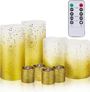 Photo 1 of Bemoment Gold Dot LED Flameless Candles - 8pc Set (4S, 2M, 2L) with Remote - Real Wax, Glittery, Safe, Timer, Realistic Flicker, Home & Event Decor