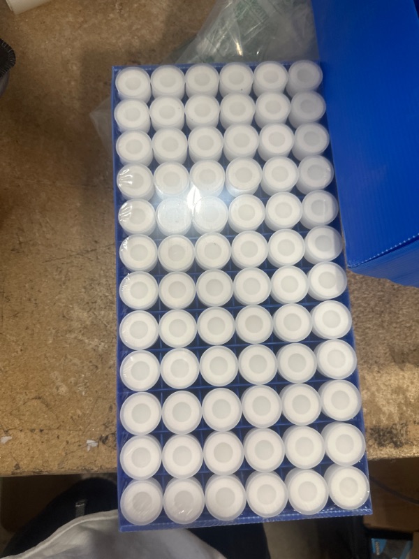 Photo 1 of Borosilicate Clear Glass 40ML EPA TOC Screw Neck Vial with White PP Screw Cap, Center Hole, PTFE Silicone Liner, Dust Cover, Ultra-Clean (Case of 72) 27*95mm Clear 72