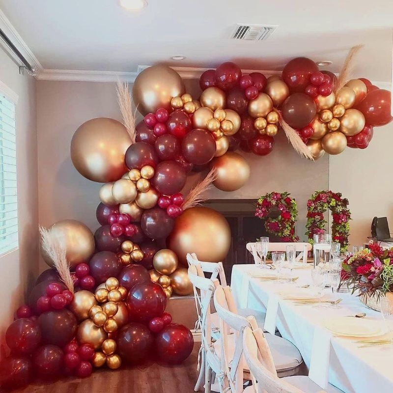 Photo 1 of 118Pcs Burgundy and Chrome Gold Balloons Garland Arch Kit for Wedding Bridal Girl Birthday Party Celebration Baby Shower Ceremony Anniversary Decoration Balloon Chain (Burgundy) (burgundy)