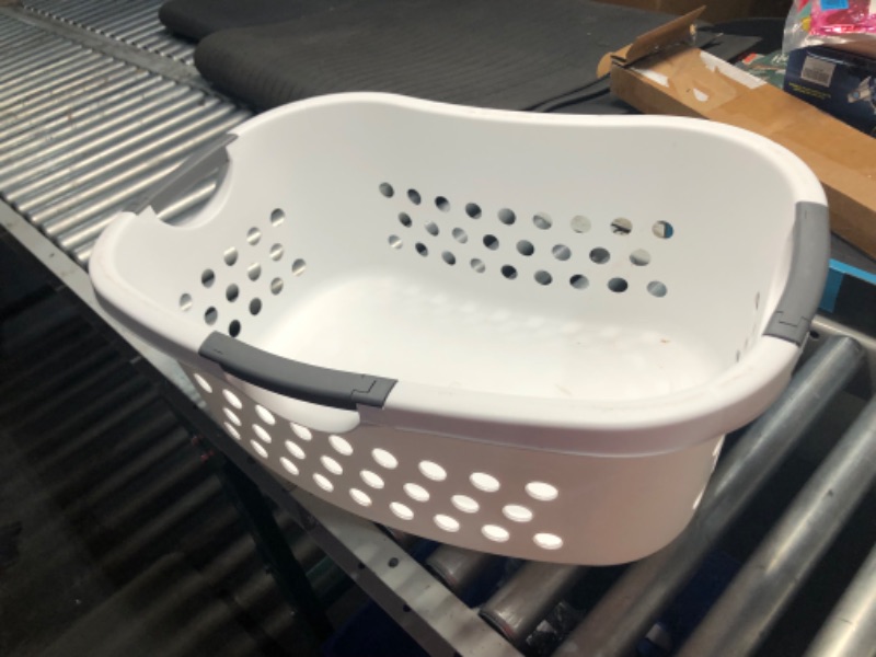 Photo 4 of ***USED - SCRATCHED AND DIRTY - NO PACKAGING - SEE PICTURES***
(2 Pack) IRIS USA 50L Plastic Hip Hold Laundry Basket Hamper Organizer with Built-In Comfort Carry Handles, 1.4 Bushel, for Closet, Dorm, Laundry Room, Bedroom, Nestable, Ventilation Hole, Lar