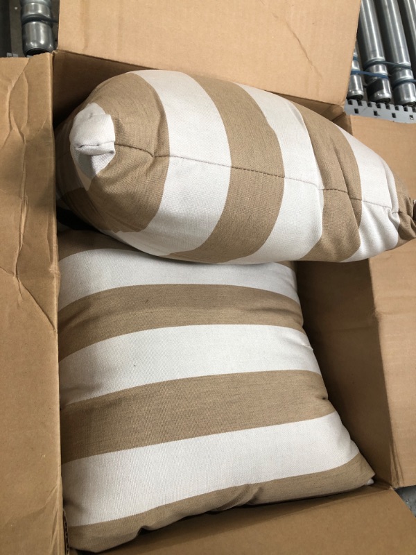 Photo 2 of **DAMAGED READ NOTES**RULU Beige Outdoor/Indoor Sunbrella Set of 2 Toss Pillow 16X16inch Square Maxim Heather Stripe, Standard