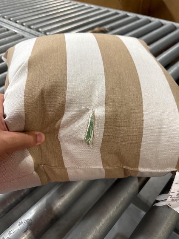 Photo 3 of **DAMAGED READ NOTES**RULU Beige Outdoor/Indoor Sunbrella Set of 2 Toss Pillow 16X16inch Square Maxim Heather Stripe, Standard