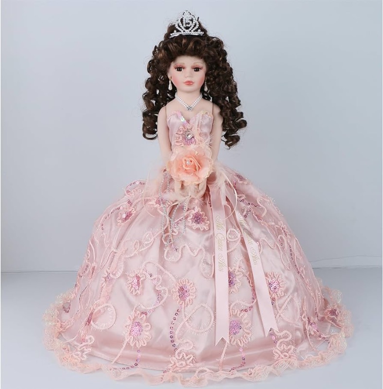 Photo 1 of 18" Porcelain Quinceanera Umbrella Doll (Quince Anos)~ KK18725-29 ~ (Blush)