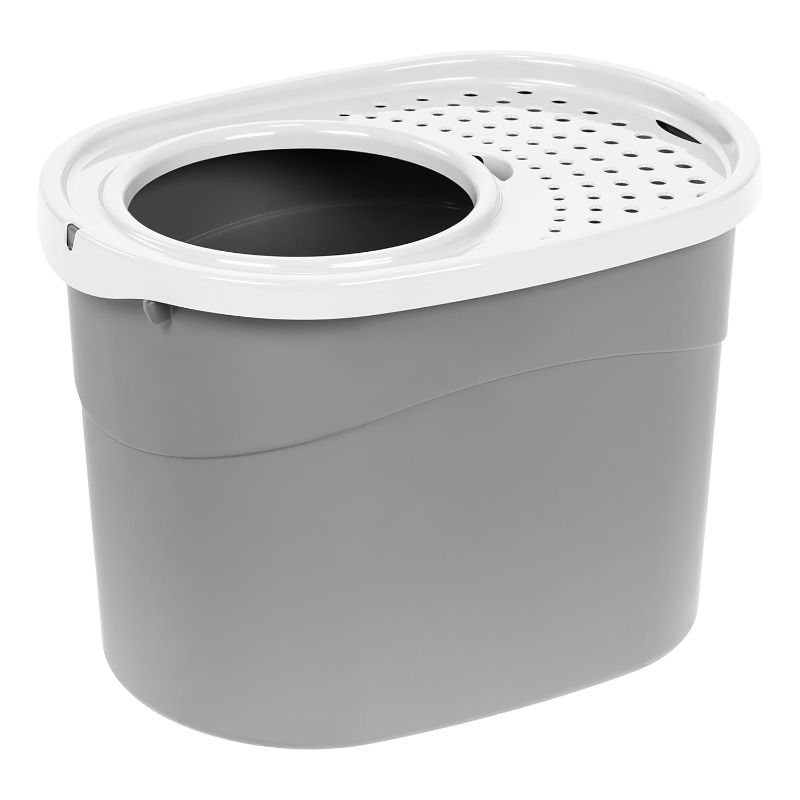 Photo 1 of 
IRIS Top Entry Cat Litter Box, Gray/White