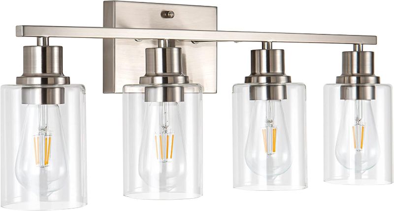 Photo 1 of 
FILIMITIY 4-Light Bathroom Light Fixtures, Brushed Nickel Vanity Light with Clear Glass Shade,Modern Wall Sconce for Mirror Bedroom Hallway Farmhouse Kitchen
Color:Nickel 4-Light