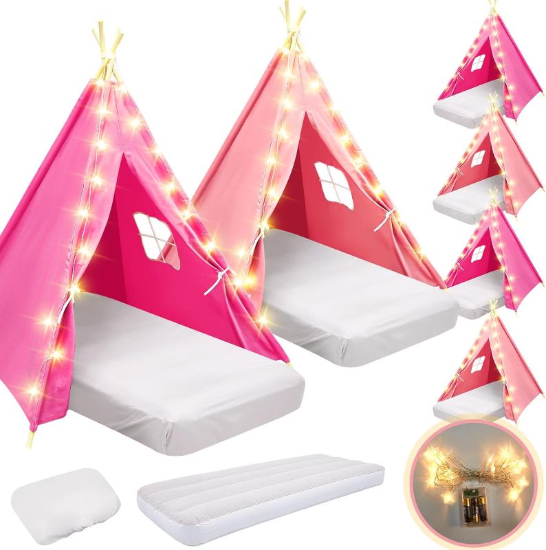 Photo 1 of 
Lemosae 6 Pack Teepee Tent for Kids Bulk with Inflatable Airbed,String Light and Fitted Sheet, Natural Cotton Washable Toddler Play Tent for Girls Boys...
Color:Pink, Rose Red