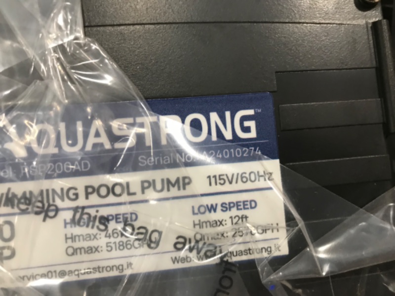 Photo 2 of AQUASTRONG 2 HP In/Above Ground Dual Speed Pool Pump, 5186GPH, 115V, High Flow, Powerful Self Priming Swimming Pool Pump with Filter Basket for Swimming Pool