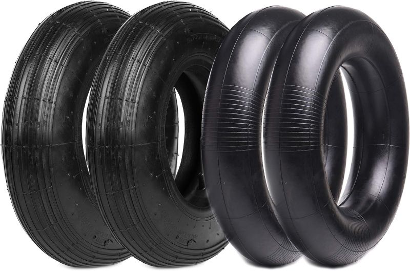 Photo 1 of (2-Set) AR-PRO 4.80/4.00-8" Tire and Inner Tube Set - Universal Replacement Tires and Inner Tubes with 15.5" Outer Tire Diameter and 4.80" Tire Width - Fits on Dollies, Trolleys, Wagons, and More