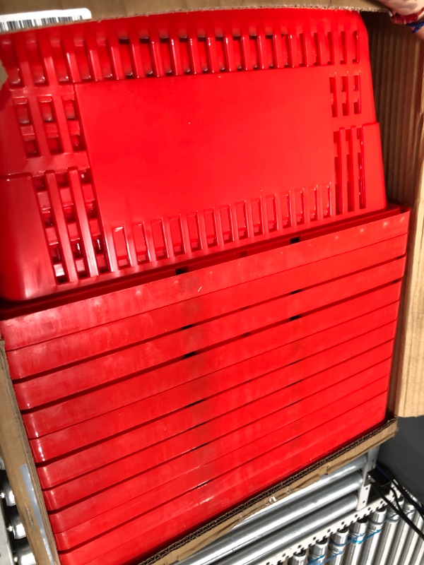 Photo 2 of 12 Pcs Shopping Baskets 20 L Plastic Shopping Baskets with Handles 16.9 * 11.8 * 9.1 Inches Store Baskets Retail Baskets with Handles for Market Grocery Supplies Thrift Convenience Storage (Red)