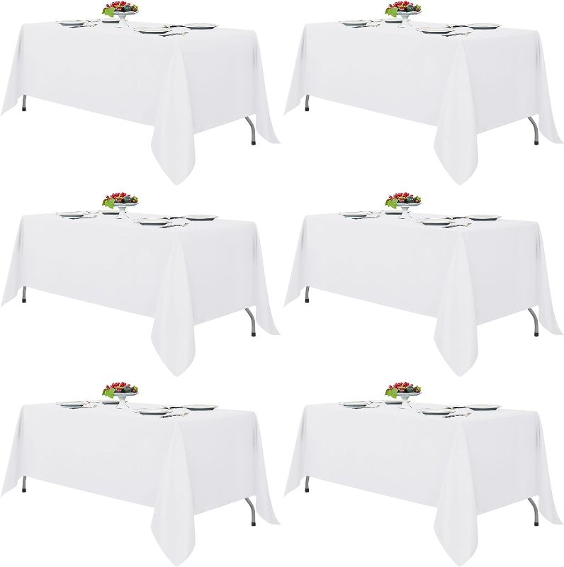 Photo 1 of (READ FULL POST) Fitable White Tablecloths for Rectangle Tables, 6 Pack - 70 x 120 Inches - Reusable and Washable Table Clothes for 6-8 Ft Tables, Polyester Fabric Table Covers for Wedding, Party, Banquet