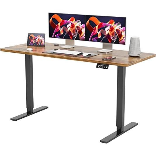 Photo 1 of (NON-REFUNDABLE) YESHOMY Height Adjustable Electric Standing Desk, 55 Inch Computer Table, Home Office Workstation, 55 Inch, Black Legs/Rustic Brown Top - Size 55 Inch - Color Black Legs/Rustic Brown Top
