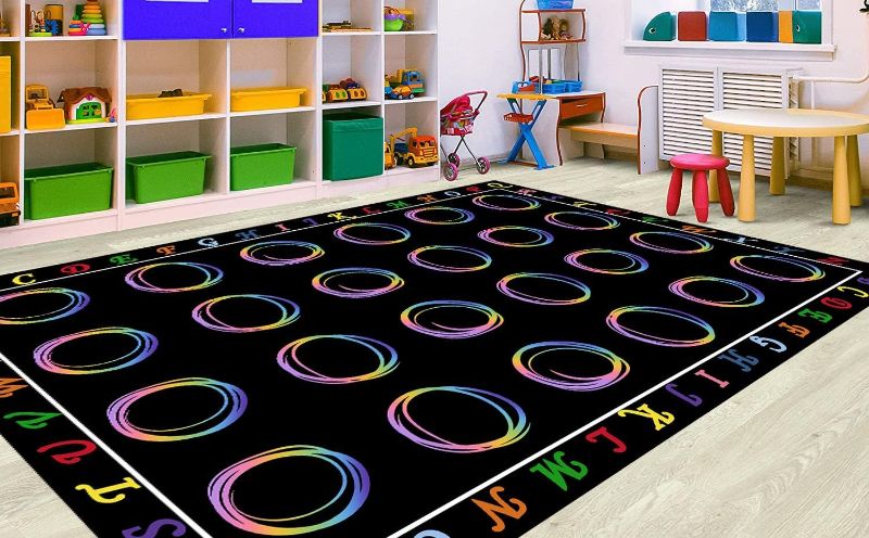 Photo 1 of ***USED - COVERED IN DOG HAIR - DISCOLORED - SEE PICTURES***
hua large classroom rug learning carp educational area rug for classromm 8'2x12'3 rainbow laines and black 