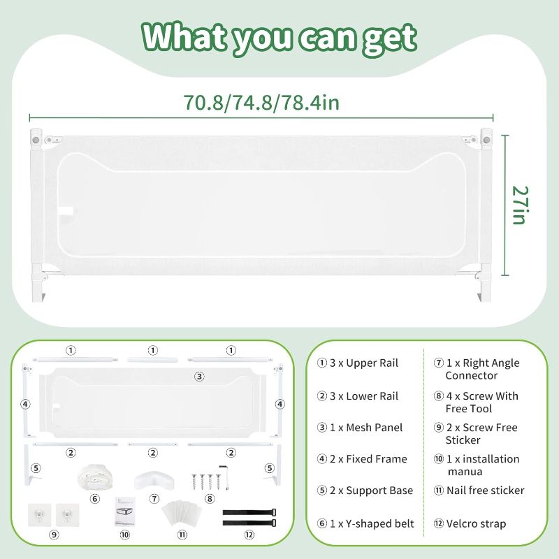 Photo 4 of (READ FULL POST) Bed Rail for Toddlers, Upgrade Height Adjustable Baby Bed Rail Guard Specially Designed for Twin, Full, Queen, King Size - Safety Bed Guard Rails for Kids(White,1 Piece, 70")
