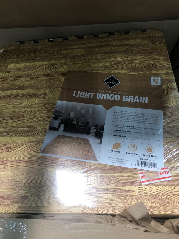 Photo 2 of 12-Pack Wood Grain Foam Tiles - DIY Installation - Interlocking Floor Yoga Mat
