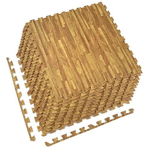 Photo 1 of 12-Pack Wood Grain Foam Tiles - DIY Installation - Interlocking Floor Yoga Mat
