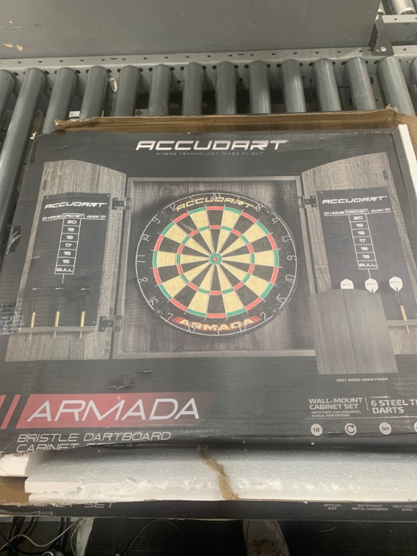 Photo 2 of Accudart Armada Bristle Dartboard Cabinet Set - Official Size 18" x 1.5" - Self Healing Genuine Sisal - Wall Mount Cabinet Set - Round Spider Wires Reduce Bounce Outs - Rotatable Metal Number Ring