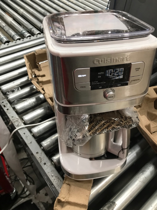 Photo 2 of (used/needs cleaning) Cuisinart DGB-850W Burr Grind & Brew 10-Cup Coffeemaker with Thermal Carafe, White/Stainless Steel, Silver