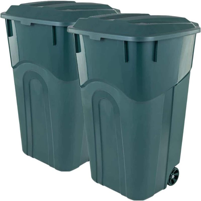 Photo 1 of 32 Gal. Wheeled Outdoor Garbage Can with Lid, ECO Green (2-Pack)
