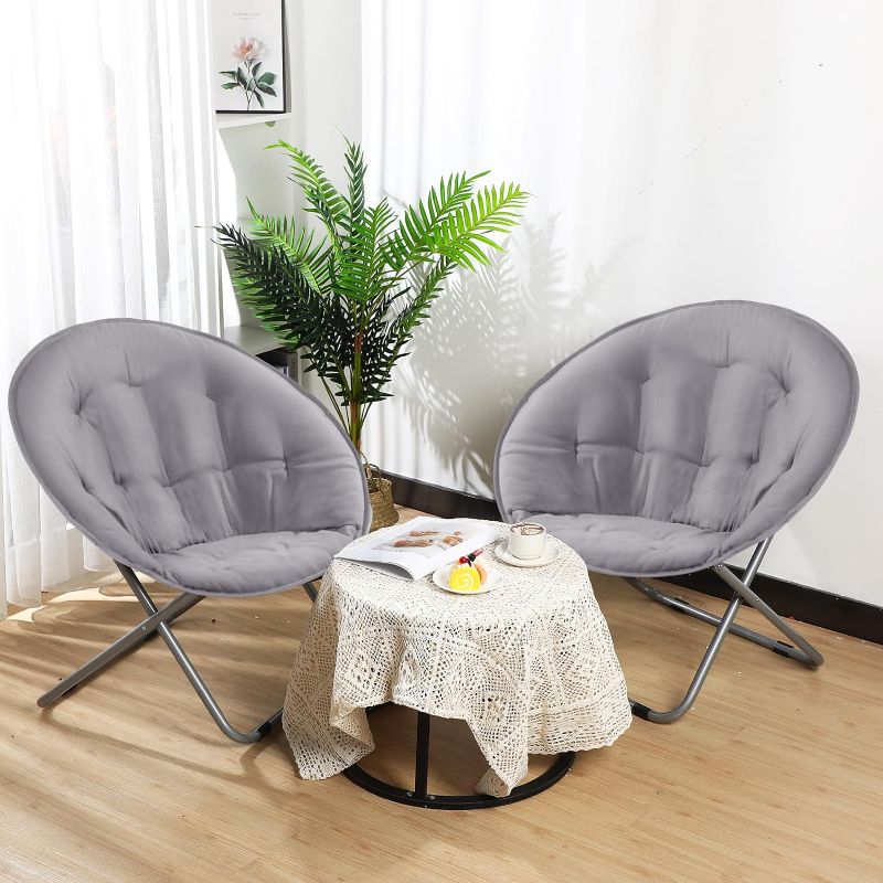 Photo 1 of  Folding Saucer Chair Portable Moon Chair for Teens Adults Comfy Lazy Chair with Metal Frame for Bedroom Living Room Dorm Rooms(Gray) Grey