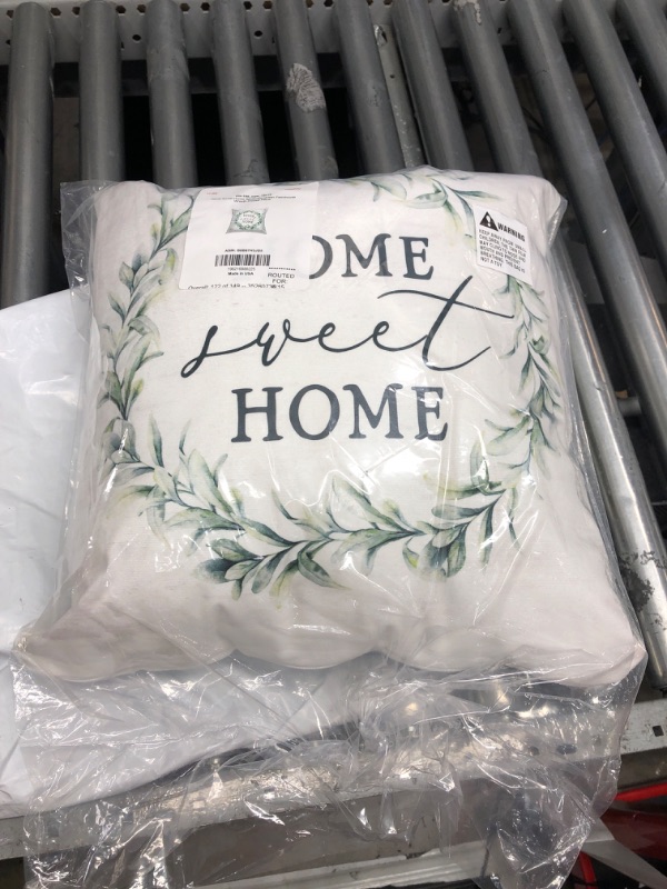 Photo 2 of Stupell Industries Sweet Home Sentiment Green Farmhouse Wreath Design by Lettered and Lined Pillow, 18 x 18