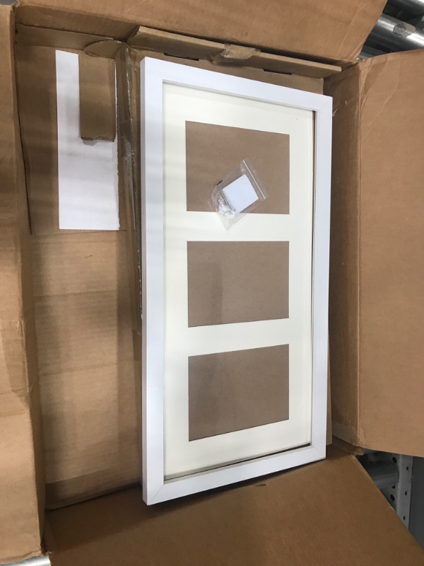 Photo 2 of 10x20 White Collage Picture Frames with 3 Openings, Display Multiple Three 5x7 Photos or 10x20 without Mat , Wood Collage Frame Covered by Plexiglass Wall Mounting Horizontal or Vertical (White, 2-Pack) White 10x20 - 2P