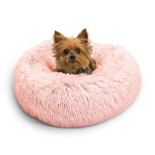 Photo 1 of Best Friends by Sheri the Original Calming Donut Cat and Dog Bed in Shag Fur Candy Pink, Extra Small 18"
