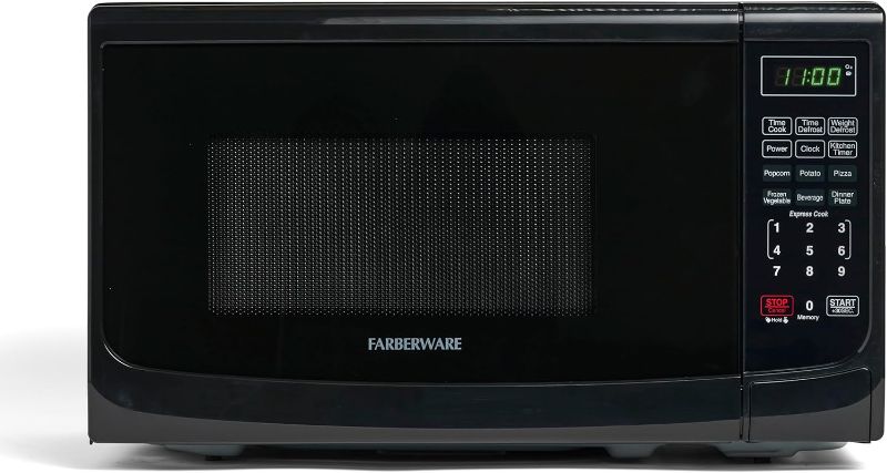 Photo 1 of (for parts) (does not open door) Farberware Countertop Microwave 700 Watts, 0.7 Cu. Ft. - Microwave Oven With LED Lighting and Child Lock - Perfect for Apartments and Dorms - Easy Clean Grey Interior, Retro Black