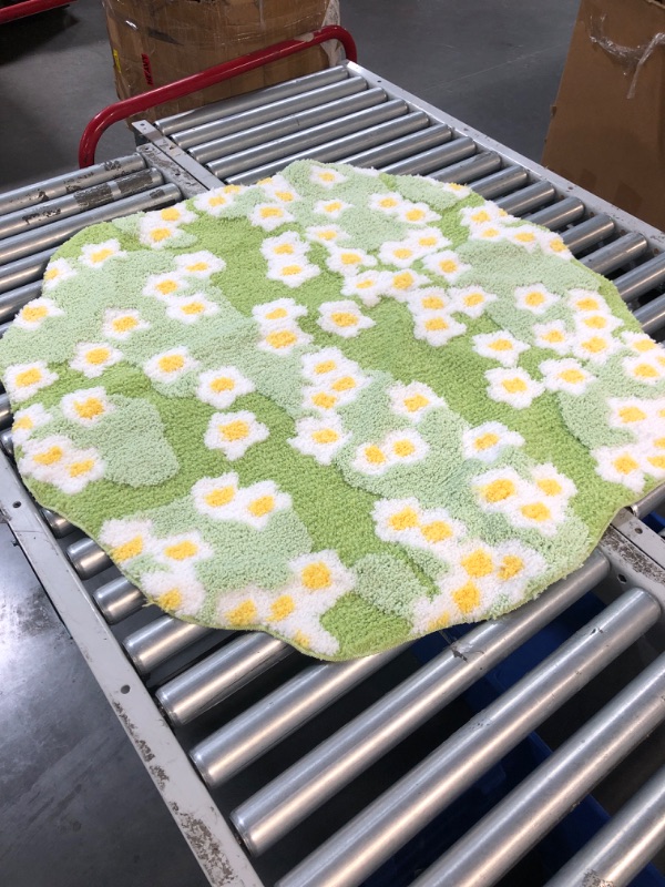 Photo 1 of (READ FULL POST) Round Rug, 3x3 Soft Green Moss Rug Flowers Grass Shag Area Rug Cute Non Slip Washable High Traffic Rugs for Nursery Kids Room Dorm Bedroom Living Room Entryway

