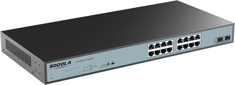 Photo 1 of [READ NOTES]
16 Port 2.5G Umanaged Ethernet Switch,16X 2.5GBASE-T Ports,2X 10G SFP, 120Gbps Switching Capacity,Port Isolation,/IU Rack-Mount/Fanless/Plug & Play Multi-Gig Unmanaged Network Switch
