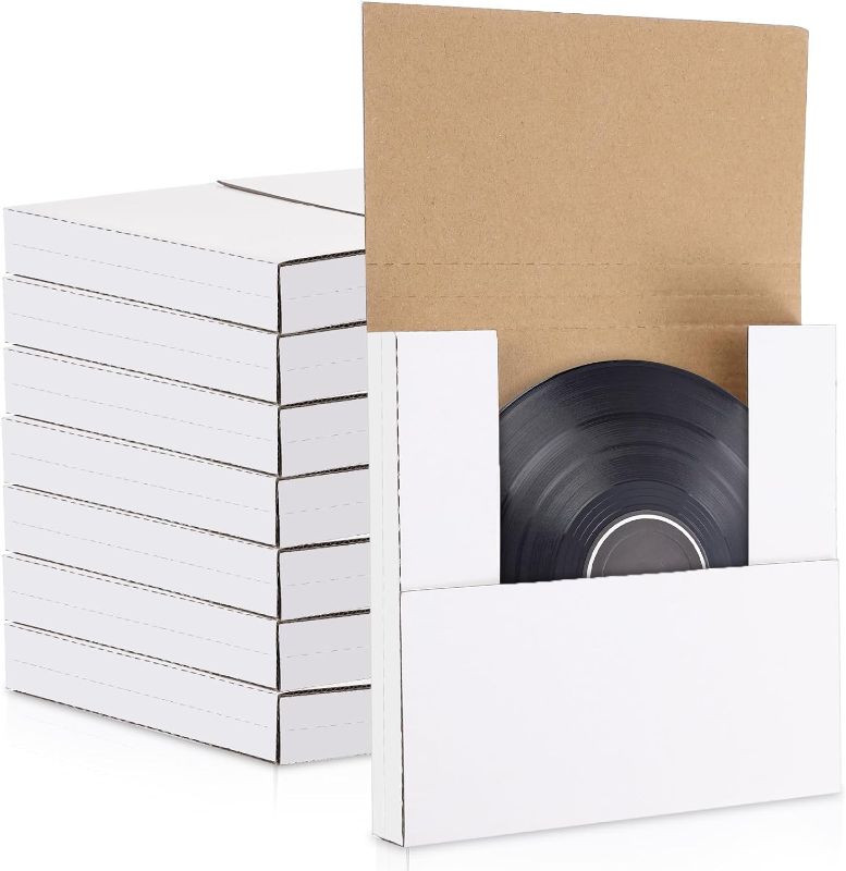 Photo 1 of 100 Pack 7 Inch Vinyl Record Mailers Boxes 45 RPM Easy Fold LP Cardboard Mailing Boxes White Small Shipping Boxes Multi Depth Album Mailers for Business Packaging Moving Storage
