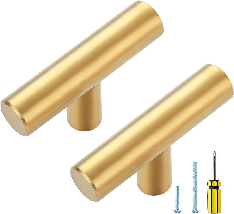 Photo 1 of 15Pack Gold Cabinet Knobs and Handles Single Hole T Bar Euro Style Kitchen Hardware 50mm 2inch Overall Length Brass Dresser Pulls Drawer Knob 15 Single-Hole Bar