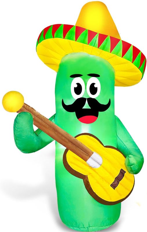 Photo 1 of 3.5ft Cinco De Mayo Inflatables Decorations with LED Lights Blow Up Cactus with Taco Sombreros Guitar Mexicano Fiesta Party Decor for Window Indoor Outdoor Garden Lawn Yard