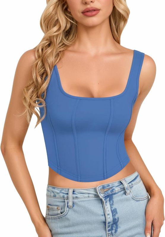 Photo 1 of Womens Cropped Tank Tops Sexy Square Neck Sleeveless Bustier Corset Crop Tank Tops S **STOCK PHOTO ITEM SIMILAR**