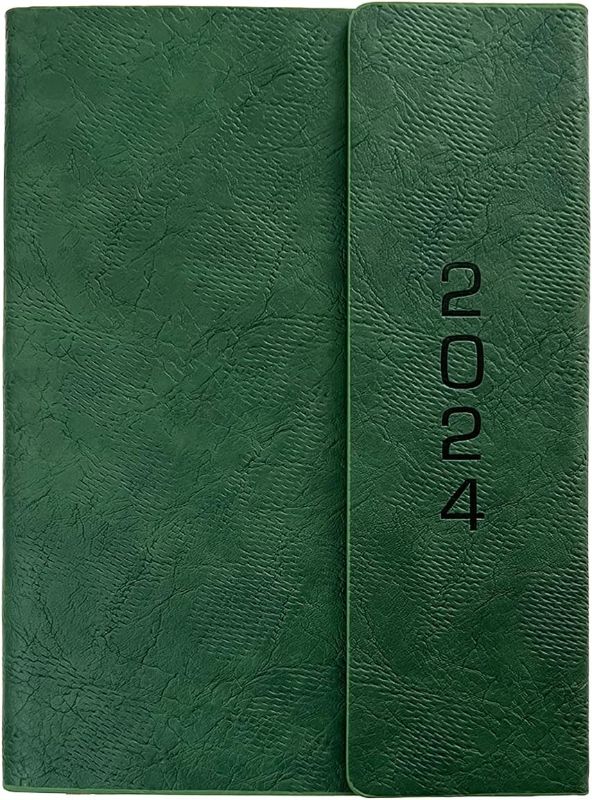 Photo 1 of 2024 Weekly Planner - Annual Weekly & Monthly Agenda Planner with Monthly Tabs, Jan - Dec 2024, Leather Cover, Thick Paper, A5 Calendar 5.9" x 8.26" (Green)
