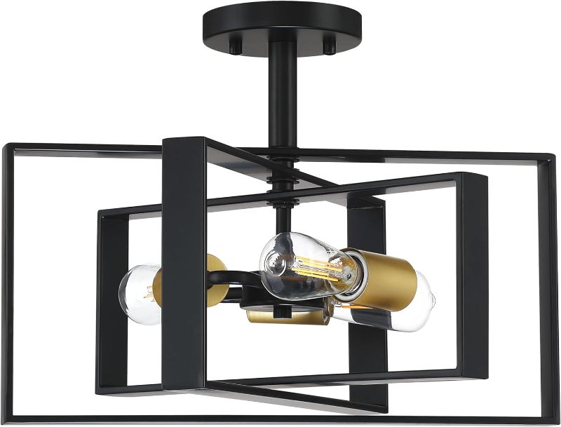 Photo 1 of 3 Light Farmhouse Rustic Vintage Black Hanging Industrial Kitchen Island Ceiling Light Fixture,Gold Finish for Dining Room Hallway Entryway Bedroom
