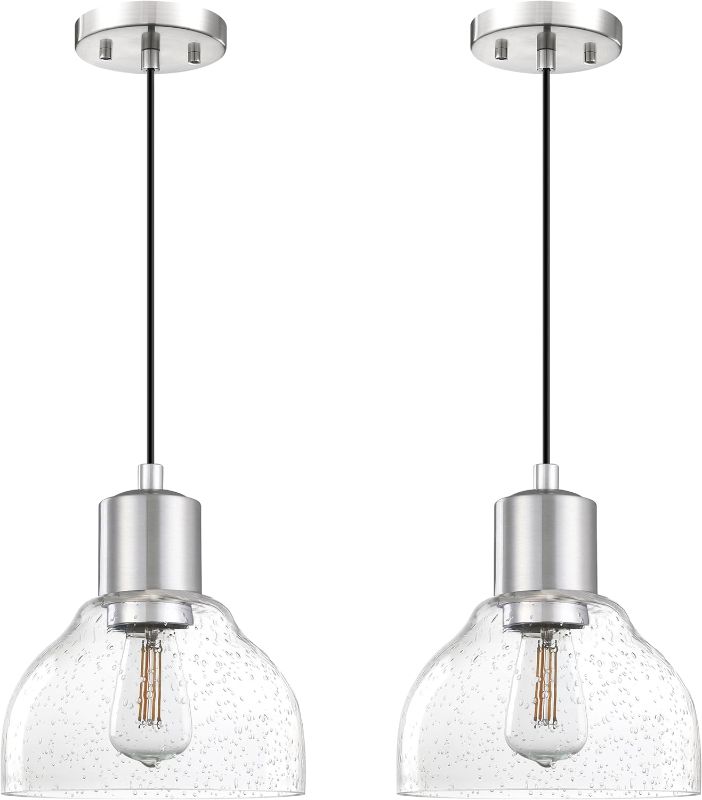 Photo 1 of 2 Pack 1 Light Pendant Ceiling Light Kitchen Island Modern Industrial Farmhouse 7" Hand Blown Seeded Glass,Brushed Nickel Finish Over Sink Dining Room Bedroom Bedroom
