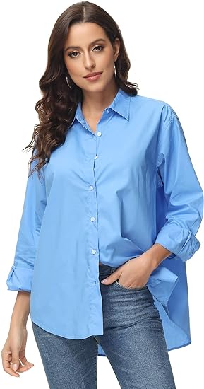 Photo 1 of MCEDAR Women's Oversized Button Down Shirts Casual Plus Size Boyfriend Shirt Long Sleeve Striped Blouse large