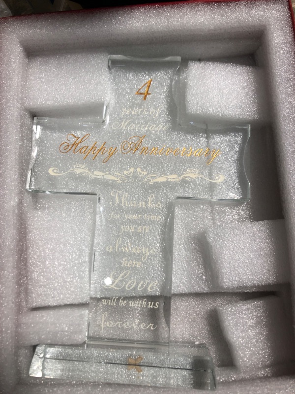 Photo 2 of 15th Wedding Anniversary Religious Gifts for Parents, Laser Engraved Glass Standing Cross Keepsake for Couple Colour-15