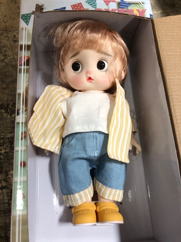 Photo 2 of 11-inch Poseable Fashion Doll - Dolls with Golden Hair, Wearing a White T-Shirt, Jeans, Suitable for Girls Age 3 & Up?Doll Gift Set? Open-eye Doll