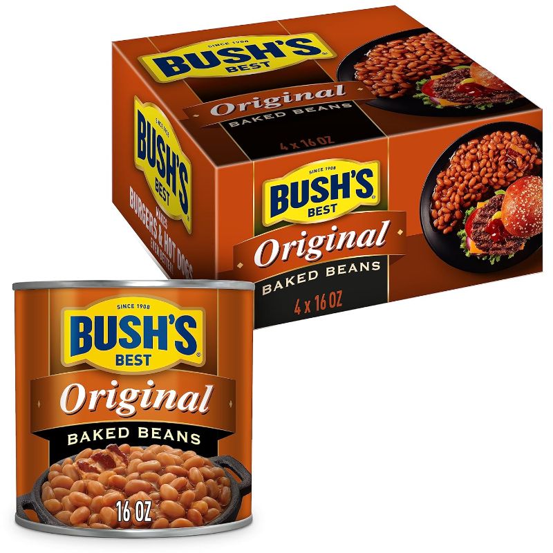 Photo 1 of *( Best By 07/2024)* BUSH'S BEST 16 oz Canned Original Baked Beans, Source of Plant Based Protein and Fiber, Low Fat, Gluten Free (Pack of 4)