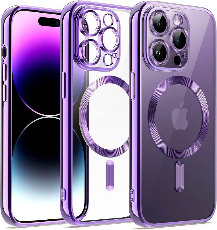 Photo 1 of  iPhone 14 Pro 6.1-Inch, Camera Lens Full Protection, Compatible with MagSafe Wireless Charging, Shockproof Soft TPU Phone Cover (Purple)