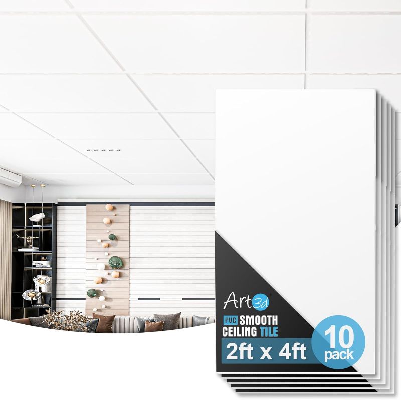 Photo 1 of 
Roll over image to zoom in







VIDEO
Art3d 10-Pack Smooth Drop Ceiling Tile 2ft x 4ft - Fire-Rated, Waterproof, Reusable - Premium PVC, No Sag and Breakage - Cover 80 Sq. Ft, White
Visit the Art3d Store